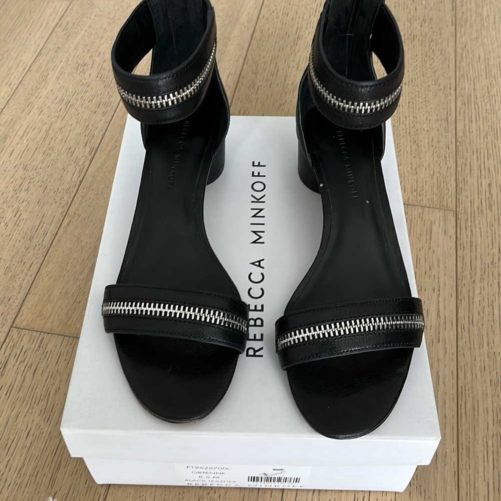 Rebecca Minkoff Blank Sandal with Ankle Strap and Zipper Detail - Size 8.5